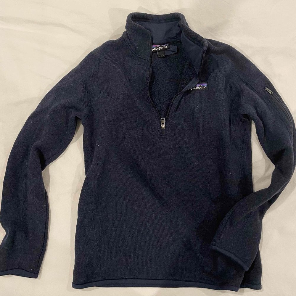 Navy Patagonia Wool Fleece Quarter Zip size small